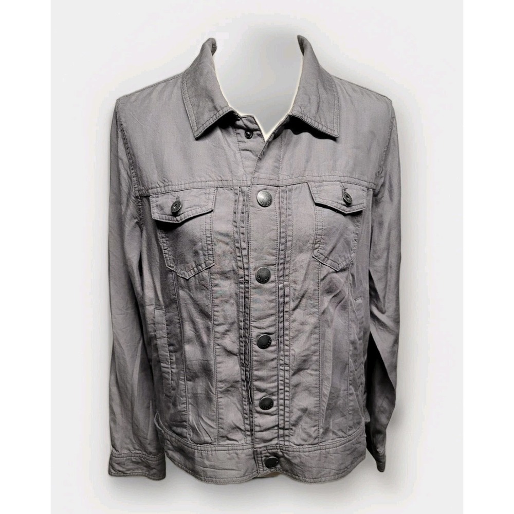Tahari Womens Large Lyocell Gray Lightweight Pintuck Utility Jacket New